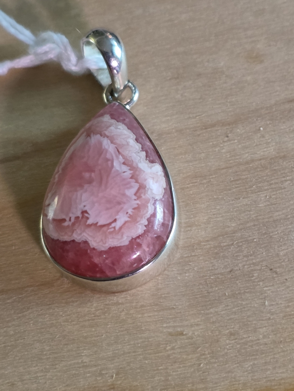 Pink Teardrop Rhodochrosite Pendant in Sterling Silver.